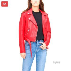 Faux Leather Moto Jacket with Belt, Regular & Plus Sizes